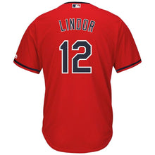 Load image into Gallery viewer, Francisco Lindor Cleveland Indians Majestic Alternate 2019 Cool Base Player Jersey – Scarlet/Navy