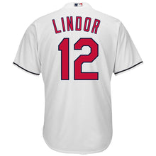 Load image into Gallery viewer, Francisco Lindor Cleveland Indians Majestic Alternate 2019 Cool Base Player Jersey – Scarlet/White
