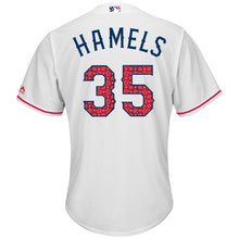 Load image into Gallery viewer, Cole Hamels Texas Rangers Majestic 2017 Stars &amp; Stripes Cool Base Player Jersey - White